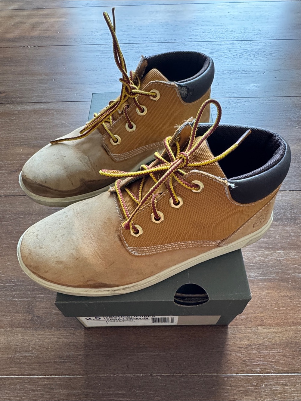 Size 2.5 Timberland Groveton Chukka sneakers in a wheat